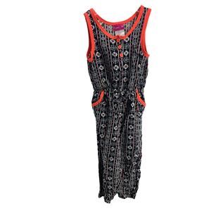 Penny M Girls' Black White Orange Printed Sleeveless Jumpsuit Youth Size 5